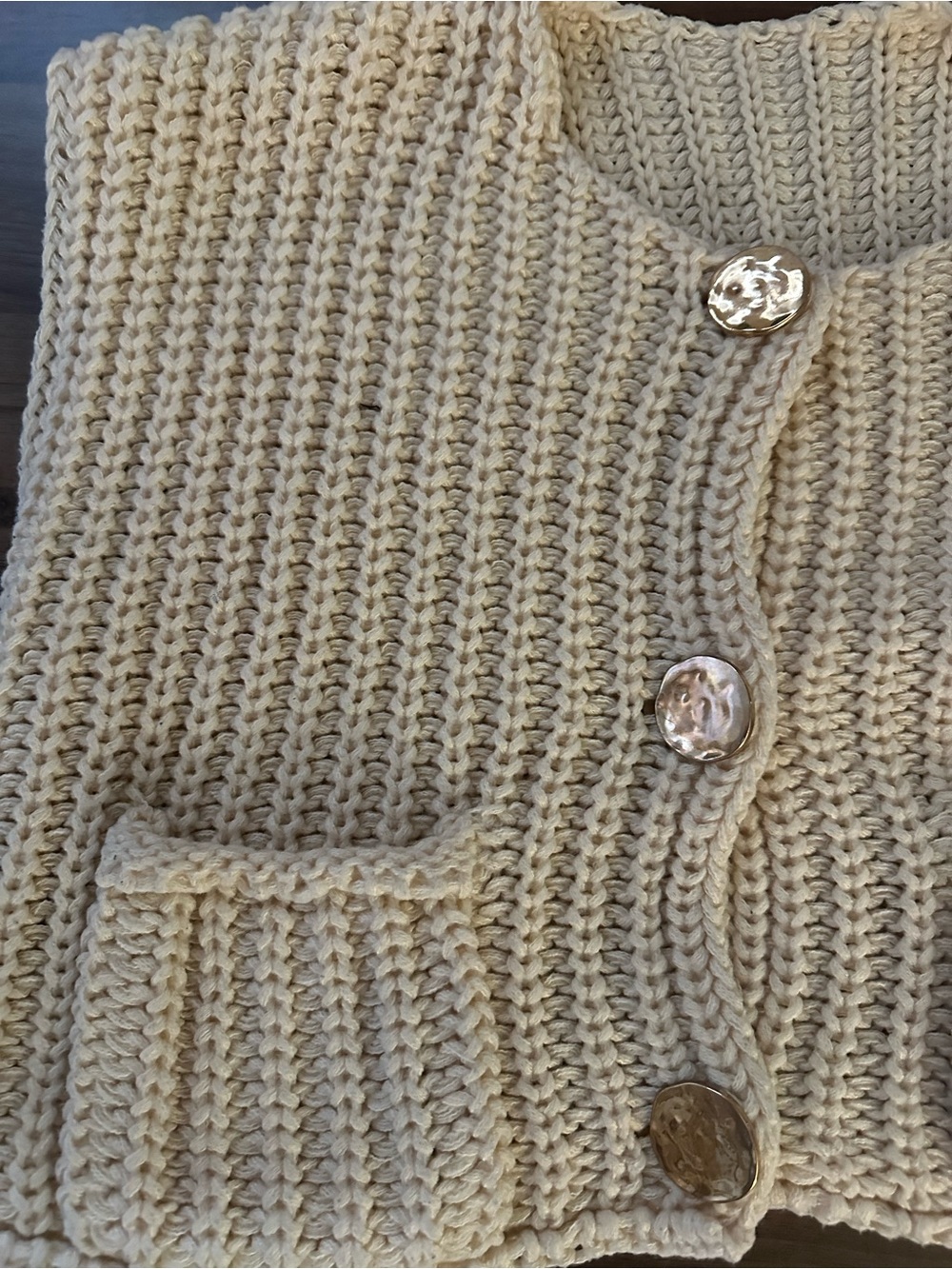 Cream Chunky Knit Button-Front Women's Sweater Vest - Picture 3 of 6